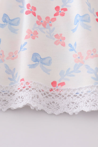 Blue bow lattice print set