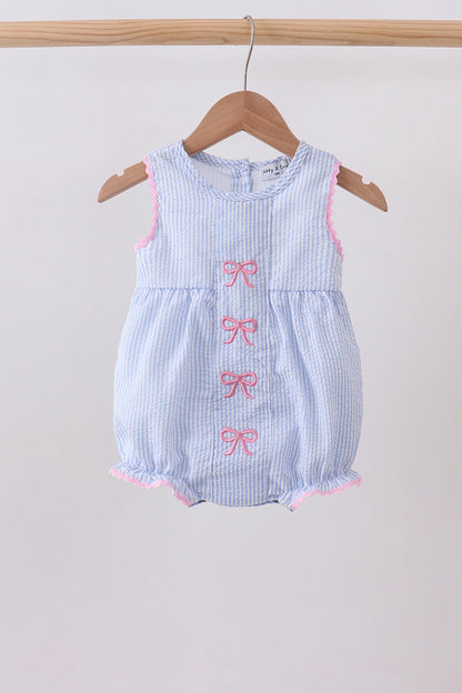 Blue Bow Embroidered Stripe Bubble