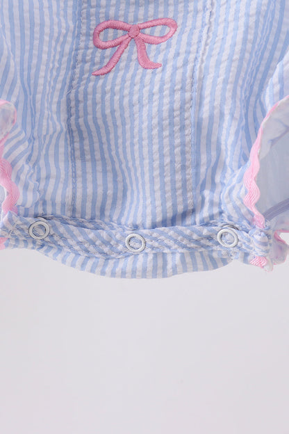 Blue Bow Embroidered Stripe Bubble