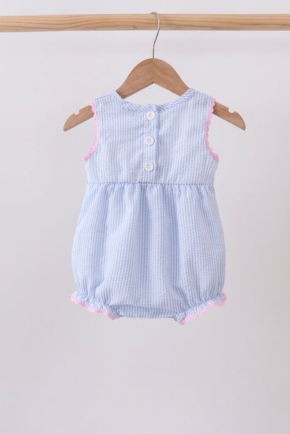 Blue Bow Embroidered Stripe Bubble