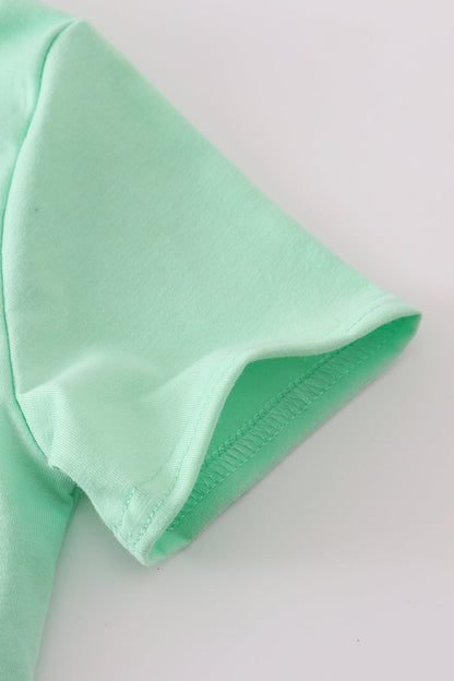 Green seersucker sailboat embroidery top