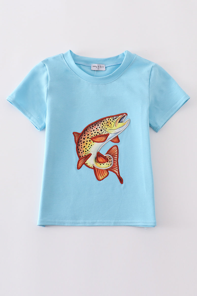 Blue fish applique top