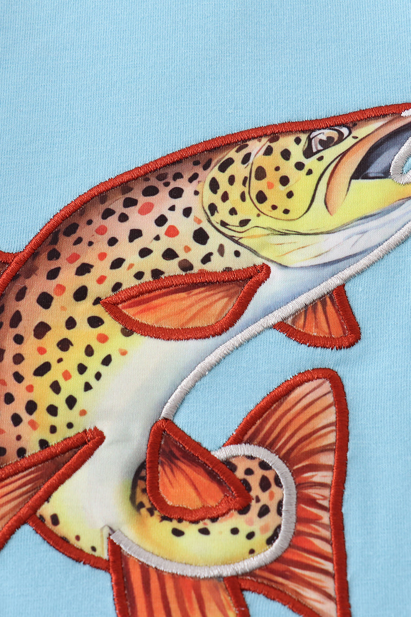 Blue fish applique top