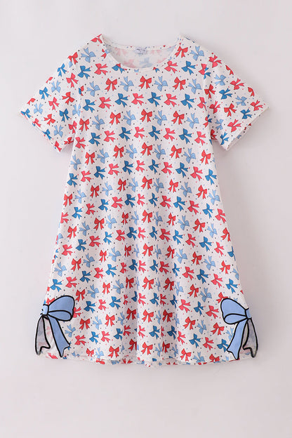 Bow applique print mom&me dress