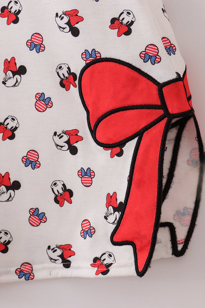 Character print bow applique mom&me dress