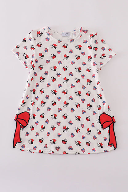 Character print bow applique mom&me dress