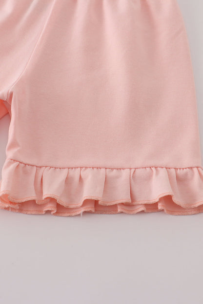 Pink floral character applique ruffle shorts set