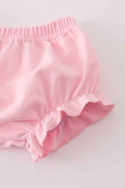 Blue bow embroidery gingham ruffle bloomer set