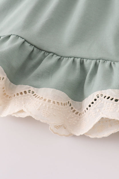 Sage lace ruffle bloomer set