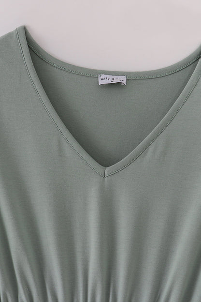 Sage lace ruffle mom dress