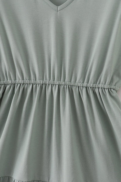 Sage lace ruffle mom dress