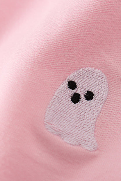 Pink ghost embroidery ruffle dress