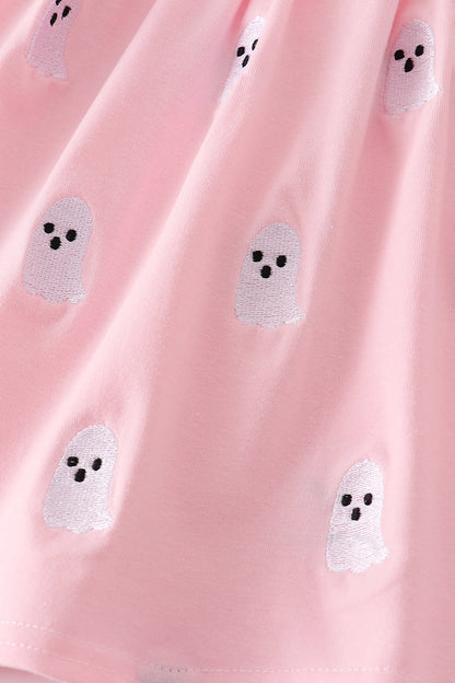 Pink ghost embroidery ruffle pants set