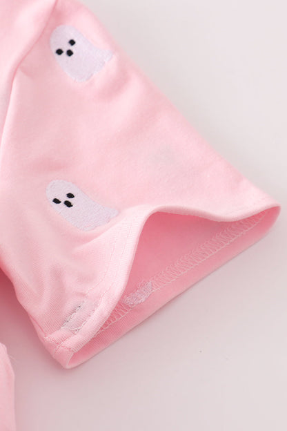 Pink ghost embroidery ruffle pants set