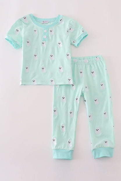 Green ghost embroidery pajamas set