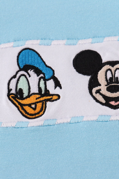 Blue character embroidery romper