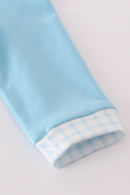 Blue character embroidery romper