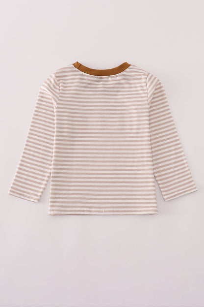 Brown stripe duck embroidery top