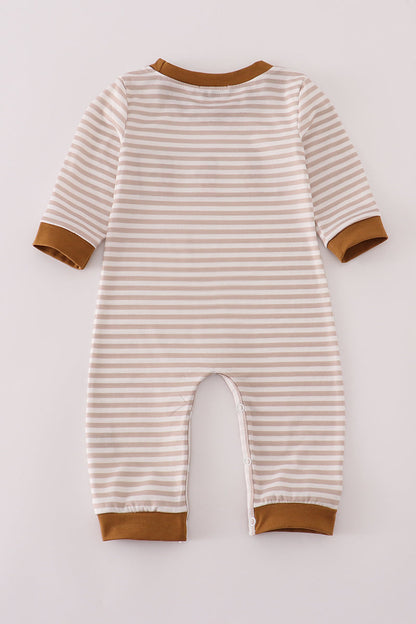 Brown stripe duck embroidery romper