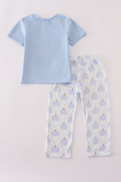 Blue pumpkin embroidery pants set