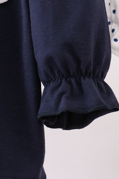 Navy nativity embroidery ruffle bloomer set