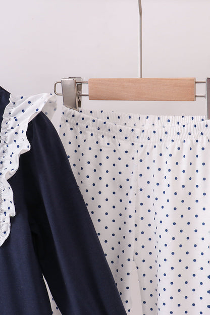 Navy nativity embroidery ruffle pants set