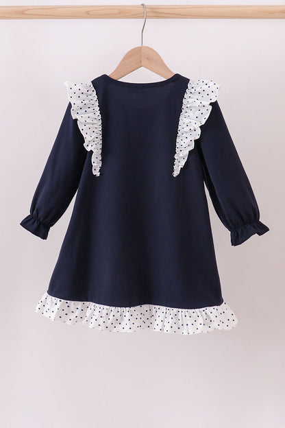 Navy nativity embroidery ruffle dress
