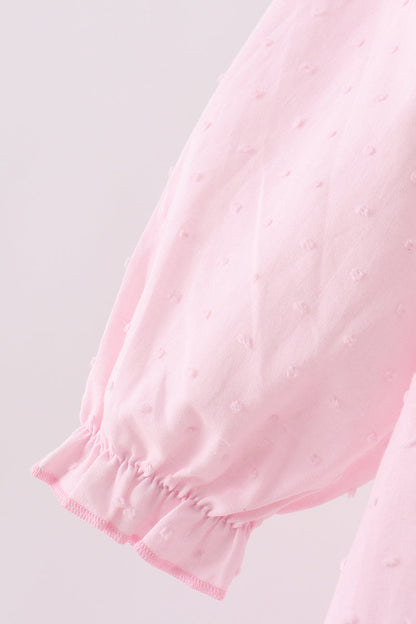 Pink bow embroidery swiss dot dress