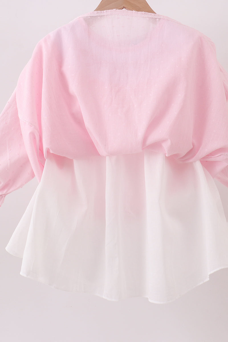 Pink bow embroidery swiss dot dress