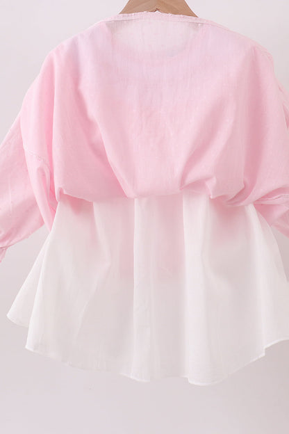 Pink bow embroidery swiss dot dress