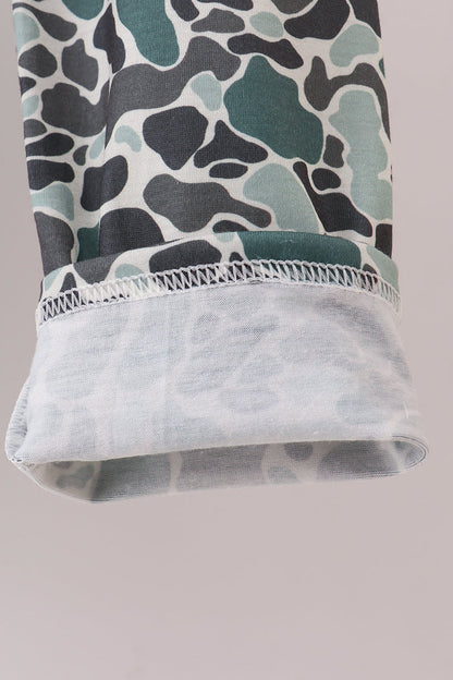 Camouflage fish embroidery ruffle pants set