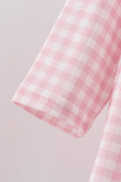 Pink plaid print turkey embroidery girl set