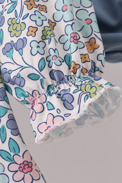 Blue floral blessed embroidery bloomer set