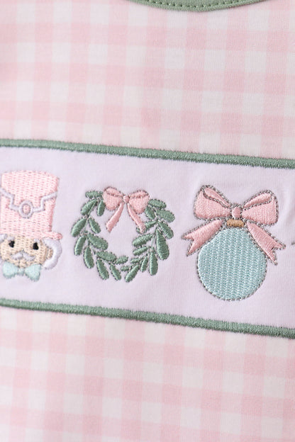 Pink nutcracker embroidery gingham pajama set