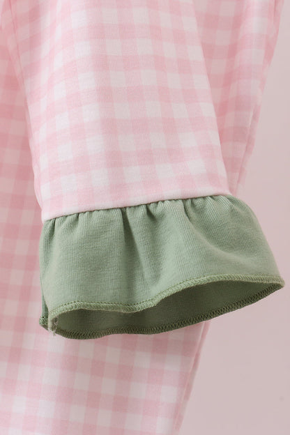 Pink nutcracker embroidery gingham pajama set