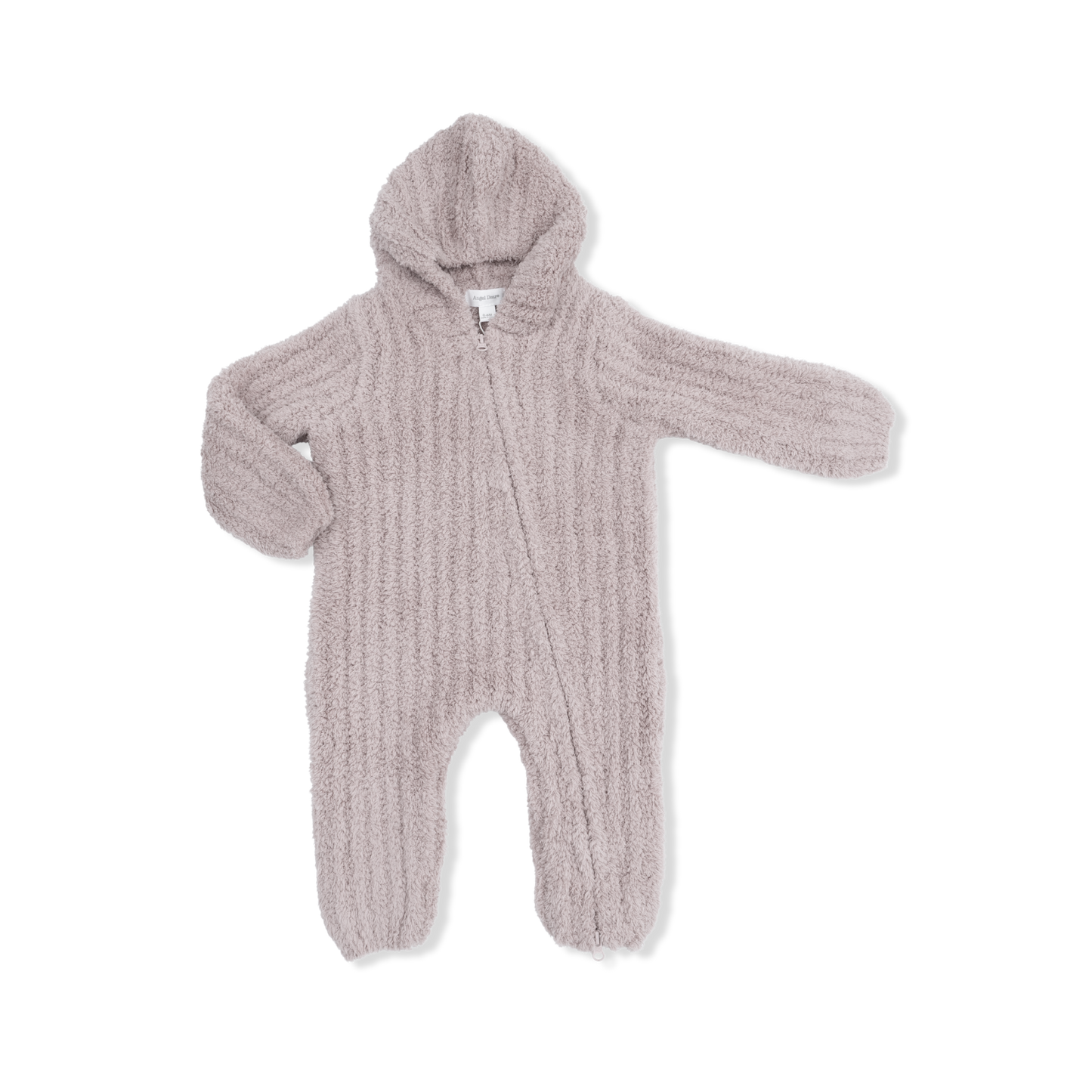 Chenille - Stone Hooded Romper with Striped Texture