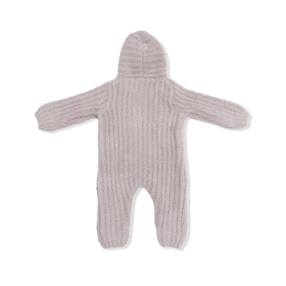 Chenille - Stone Hooded Romper with Striped Texture