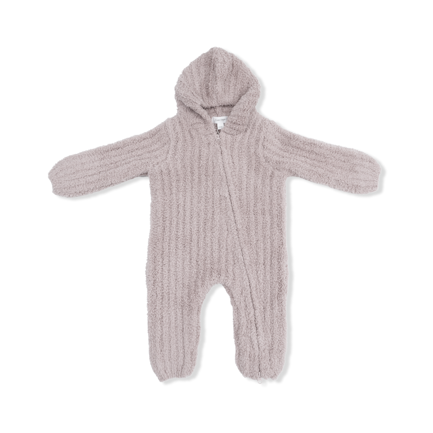 Chenille - Stone Hooded Romper with Striped Texture
