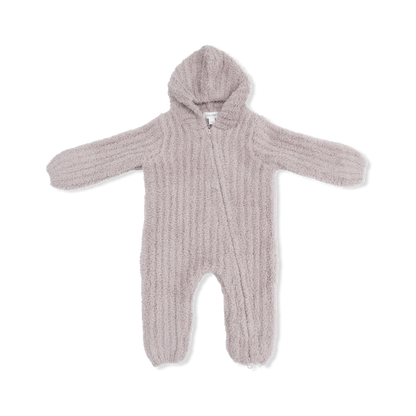 Chenille - Stone Hooded Romper with Striped Texture