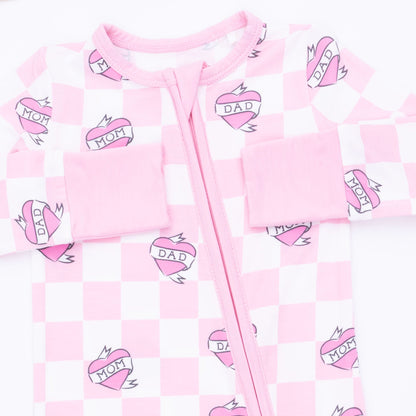 Heart Tattoo Check Pink - Convertible Romper