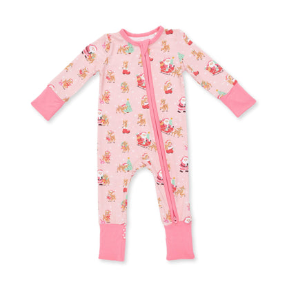 Vintage Reindeer & Santa Pink - Convertible Romper