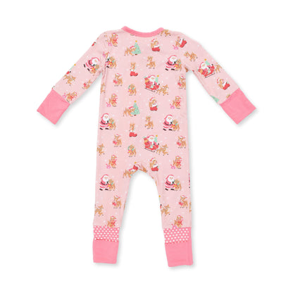 Vintage Reindeer & Santa Pink - Convertible Romper