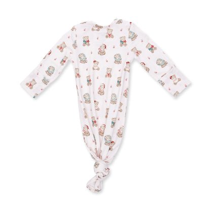 Christmas Teddy Bears Pink - Knotted Gown and Knotted Headband