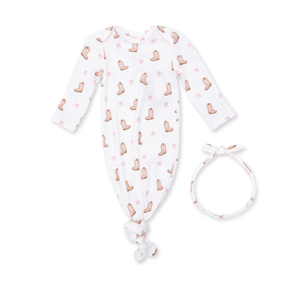 Mini Cowgirl Boots - Knotted Gown and Knot Headband