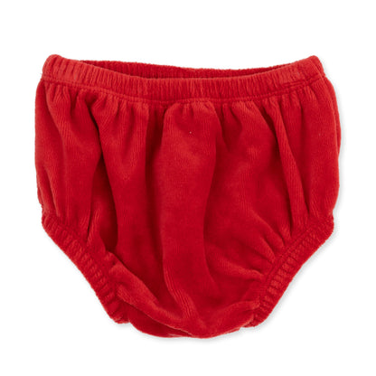 Velour Holiday Red - Puff Sleeve Dress with Tulle Overlay and Bloomer (up to 4T)