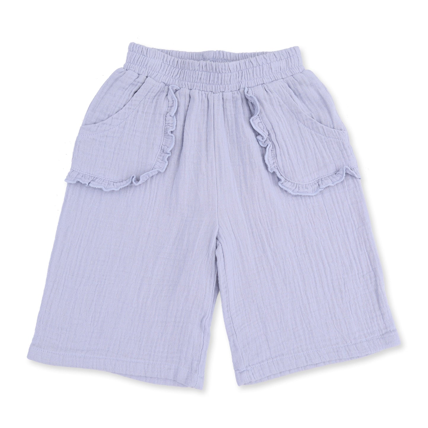 Western Plaid - Solid Muslin Zen Blue - Wide Leg Pant with Ruffle Pocket