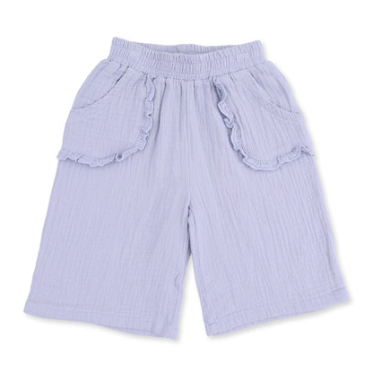 Western Plaid - Solid Muslin Zen Blue - Wide Leg Pant with Ruffle Pocket