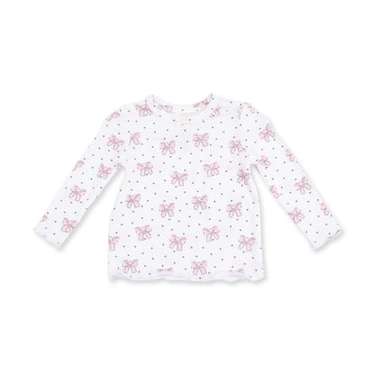 Bows and Hearts - Long Sleeve Lettuce Edge Tunic Top