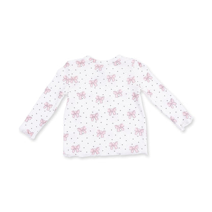 Bows and Hearts - Long Sleeve Lettuce Edge Tunic Top