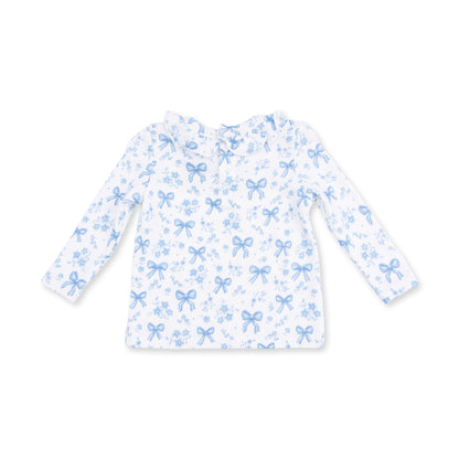 Blue Bows and Flowers - Long Sleeve Ruffle Top and Pant